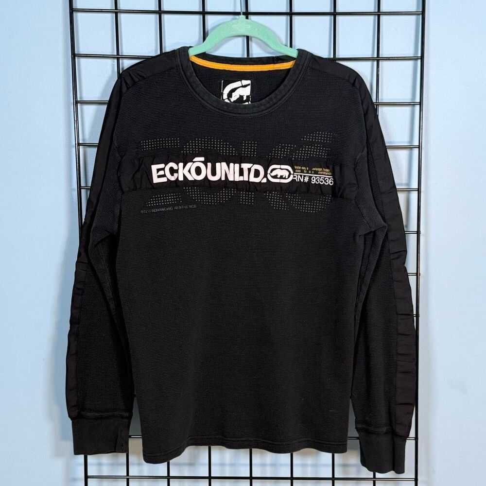 Ecko Unltd. LS Thermal Shirt Mens XL Black Gorpcore‎ Vintage Y2K Grunge